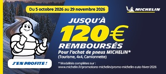 jusqu'à 120€ offerts sur les  pneus michelin